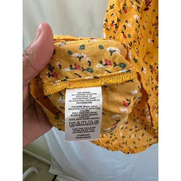 Loft Womens Yellow Floral Short Sleeve Blouse Size L - Picture 3 of 4